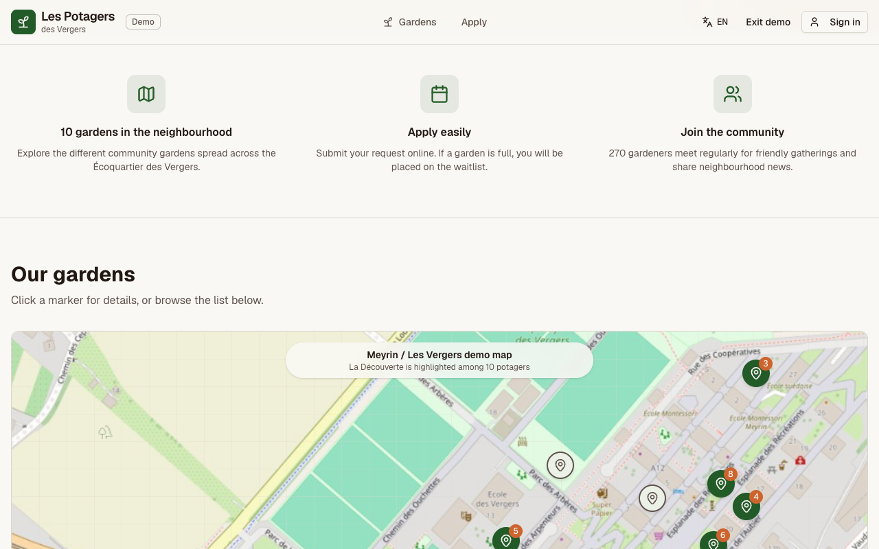 Carte des potagers de la démo Common Plot